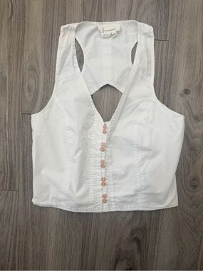 Anthropologie White Cotton Vest with Creamsicle Orange Buttons, Size 0